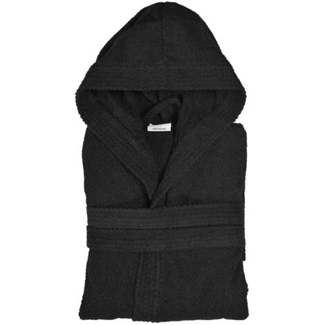 Accappatoio nero 100% cotone taglia M con tasche cappuccio e cintura