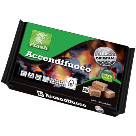 Accendifuoco ecologico Flash 32 cubetti in legno e cera accendigriglie per camini