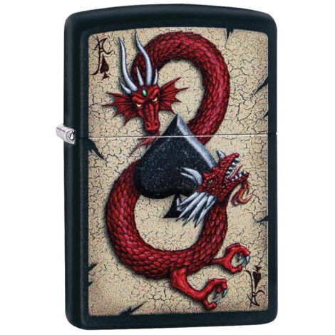 Accendino Zippo® Dragon Ace Design 29840, Accendino Antivento Ricaricabile Zippo, Realizzato in Metallo con Caratteristico "click" Zippo, Color Nero Opaco, Made in USA, Ottima Idea Regalo