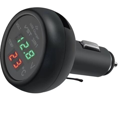 Accendisigari per auto 12V, caricatore per auto USB, caricatore per cellulare, voltmetro multifunzione 3 in 1, termometro
