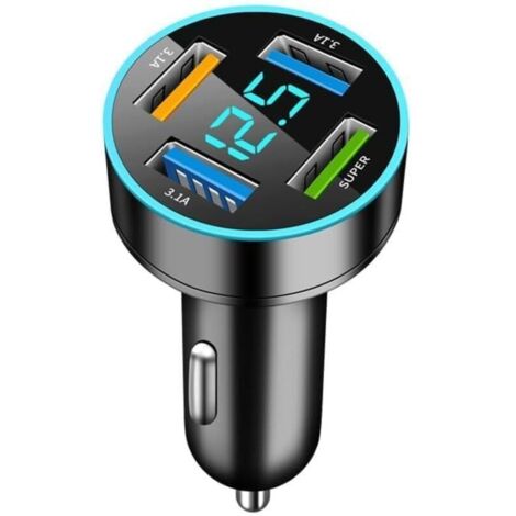 Accendisigari USB, caricabatterie da auto a 4 porte da 66 W, presa di ricarica rapida con voltmetro a LED, accendisigari USB-C, caricabatterie per cellulari per auto, iPhone, Samsung, Xiaomi