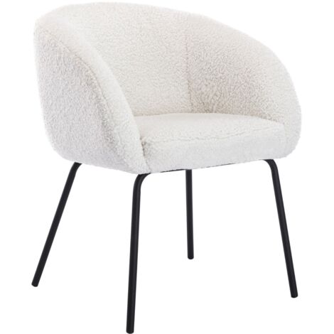Accent Armchair in Faux Fur Modern Wingback Occasional Tub Chair with Metal Legs for Bedroom Living Room, White, Washon