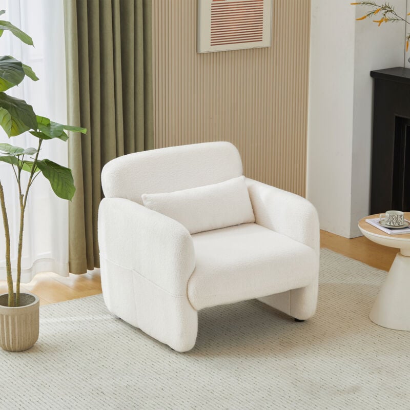 Accent Armchair, Upholstered Sherpa Lounge Armchair Single Sofa, Comfy Occasional Club Reading Chair for Living Room Bedroom Office, White