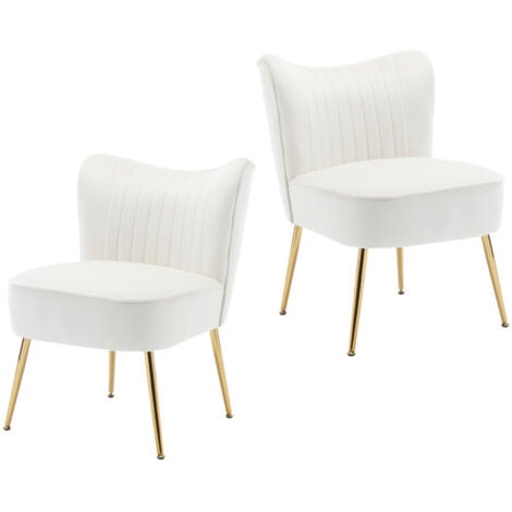Accent Chair 2Pcs in Velvet Upholstered Occasional Tub Chair with Metal Legs for Living Room Bedroom, Beige, Wahson
