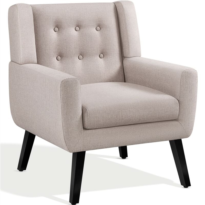 Accent Chair Button Tufted Armchair with Solid Wood Legs,Thick Removable Seat Cushion, Beige - Yaheetech