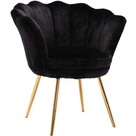 Accent Chair in Velvet Modern Vanity Armchair with Unique Petal Backrest Tub Chair for Home Bedroom Living Room, Black, Wahson