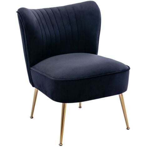 Accent Chair in Velvet Upholstered Occasional Tub Chair Armless Wingback Cocktail Chair with Metal Legs for Home Living Room Bedroom, Black, Wahson