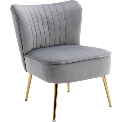Accent Chair in Velvet Upholstered Occasional Tub Chair with Metal Legs for Living Room Bedroom, Grey, Wahson