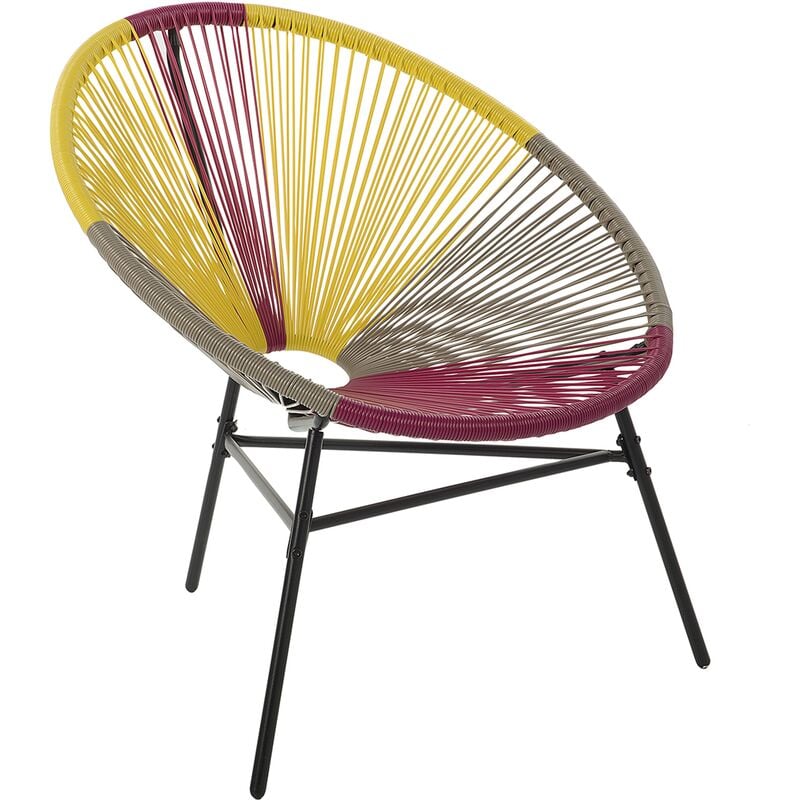 Beliani - Modern Accent Chair Round Multicolour Yellow Rattan Steel Living Room Acapulco