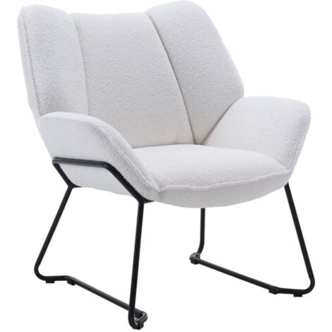 Accent Chair Upholstered in Linen Modern Occasional Tub Chair with Black Legs Cocktail Lounge Armchair for Home Bedroom Living Room, White, Wahson