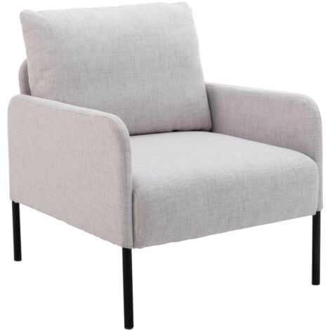 Accent Chair Upholstered in Linen Single Sofa Occasional Lounge Armchair with Metal Legs for Bedroom Living Room, Beige, Wahson