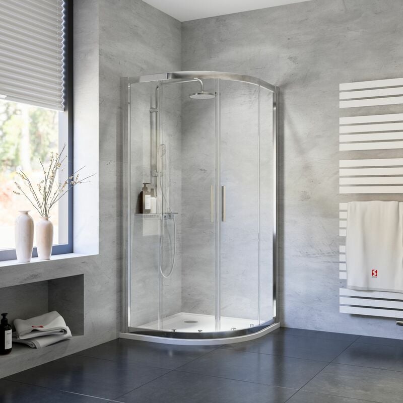 Accès d'angle arrondi avec portes de douche coulissantes,verre 6 mm, 1/4 cercle, Impériale Schulte 90 x 90 x 185 cm