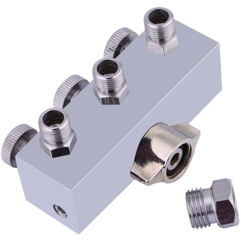 Accesorio de desconexión de metal para herramientas de pintura con aerógrafo. Divisor de manguera de aire de 3 vías, 1/8" BSP con perilla de ajuste. Herramientas de pintura.