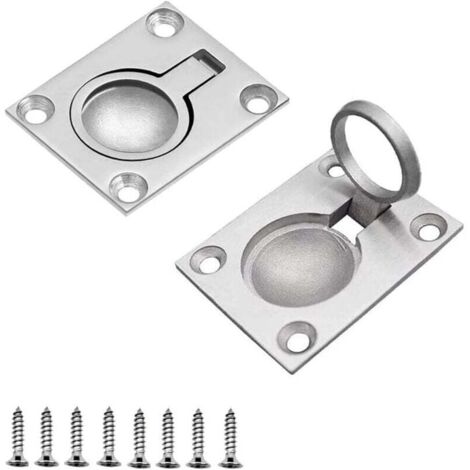 Accesorio de elevación AIPERQ, manija marina de acero inoxidable para escotilla de barco, manija de elevación empotrada con 8 tornillos (paquete de 2, 49 x 39 mm)