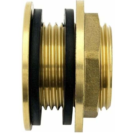 Accesorio de mamparo KZQ de latón de 3/4 de pulgada (20/27) en acero inoxidable de alta calidad + 2 juntas de goma gratis. Accesorio de mamparo para grifos de agua, barriles de lluvia, contenedores y 
