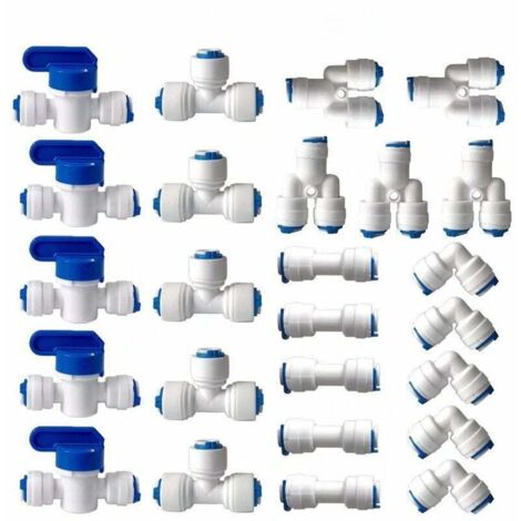 Accesorio de ósmosis inversa para filtro de agua, conector recto de 6 mm (1/4") para tubería de filtro de agua y accesorios para refrigerador (válvula combinada Y + T + I + L + válvula de cierre), 25 
