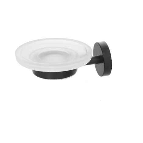 Accesorio De Pared Jabonera De Baño Redonda De Acero Negro Mate Y Cristal Satinado Chic Black Series