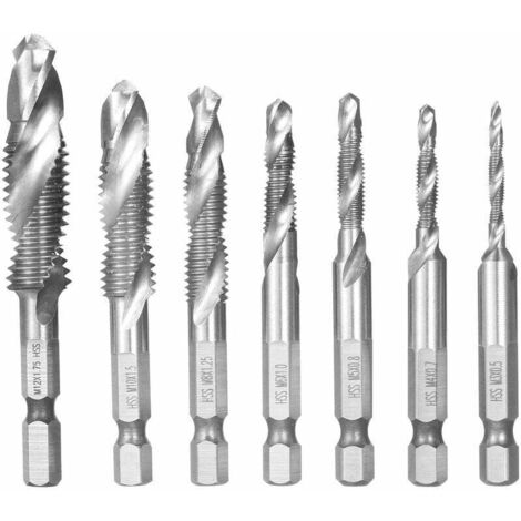 Accesorio de taladro XVX, juego combinado de taladro y macho de 7 piezas, rosca métrica HSS M3-M12, herramienta de broca de cambio rápido, vástago hexagonal de 1/4", plateado