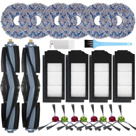 Accesorios aplicables para aspiradora Ecovacs Deebot X1 Omni / X1 e Omni / X1 Turbo, 2 cepillos principales, 8 cepillos laterales, 6 paños de fregado, 4 filtros, 2 cepillos de limpieza
