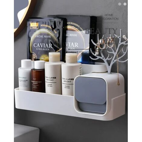 Accesorios de baño, joyero, estante de ducha, estante para cosméticos, organizador de cocina con cajón, soporte para champú, color blanco