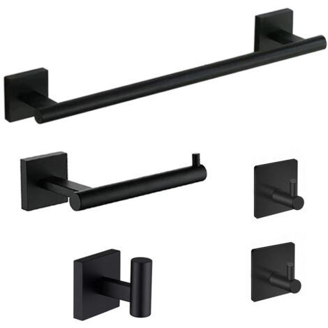 Accesorios de baño, Juego de cinco piezas, Toallero, Barra para toallas, Soporte para papel de cocina, Gancho de acero inoxidable
