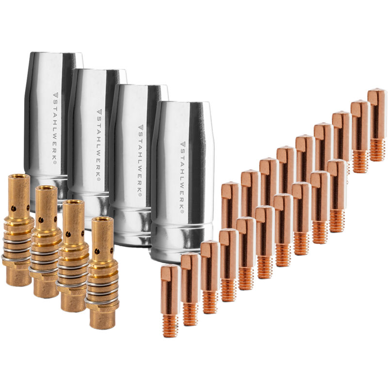 

MIG MAG AK-15/MB-15 Piezas de desgaste, toberas de gas + portatoberas + boquillas de corriente para antorchas de soldadura MIG MAG, conjunto de 28