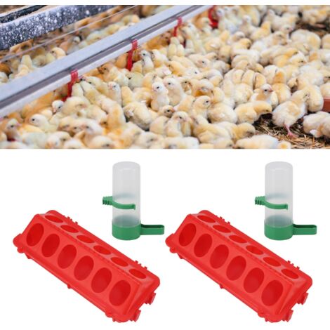 [Accesorios para aves de corral] - Comedero automático para pollos con bebedero (90 ml) y tapa antirrebote (PP)