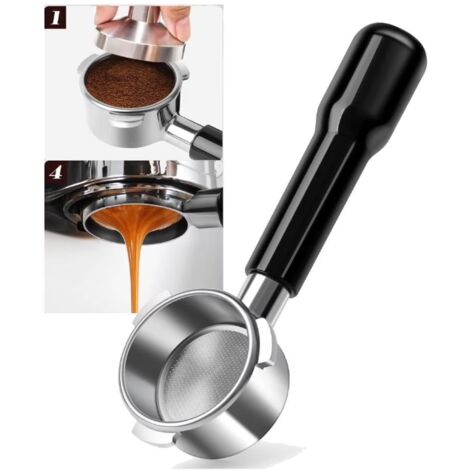 Accesorios para café  Mango dosificador sin fondo de 51 mm  Mango dosificador universal para cafeteras, negro mate