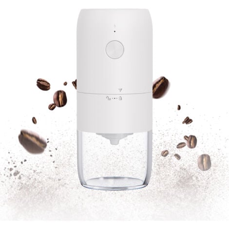 Accesorios para cafeteras, Molinillo de café eléctrico portátil, mini molinillo de café eléctrico, recargable, con múltiples ajustes de molienda, molinillo de cono para espresso, latte y moca (blanco)