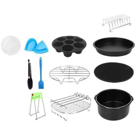 Accesorios para freidoras de aire, 12 accesorios para freidoras de aire de acero inoxidable de 8 pulgadas, bandeja para pizza/canasta de pan/rejilla de metal/molde para pasteles y más.