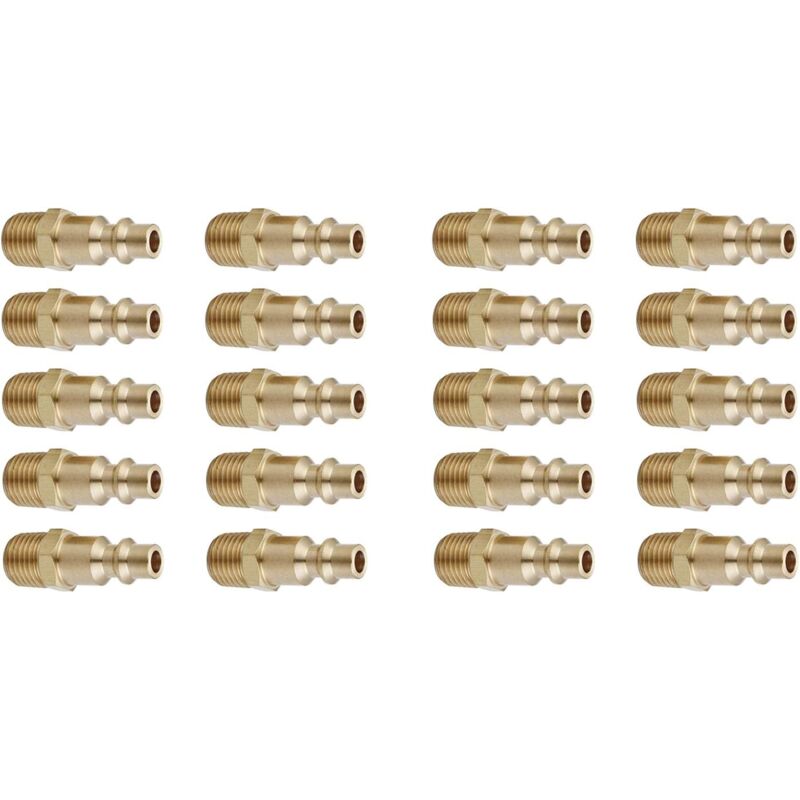 Accesorios para mangueras de aire y accesorios para aire de conexión rápida, 1/4 pulg. Tapones acopladores de aire de latón macho NPT (20 piezas)