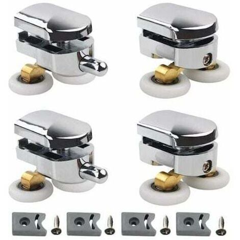 Accesorios para rodillos de puerta, rodillos dobles para puertas de ducha corredizas, 2 rodillos de baño de aleación de zinc de 25 mm de diámetro, con topes y fijaciones, juego de 2