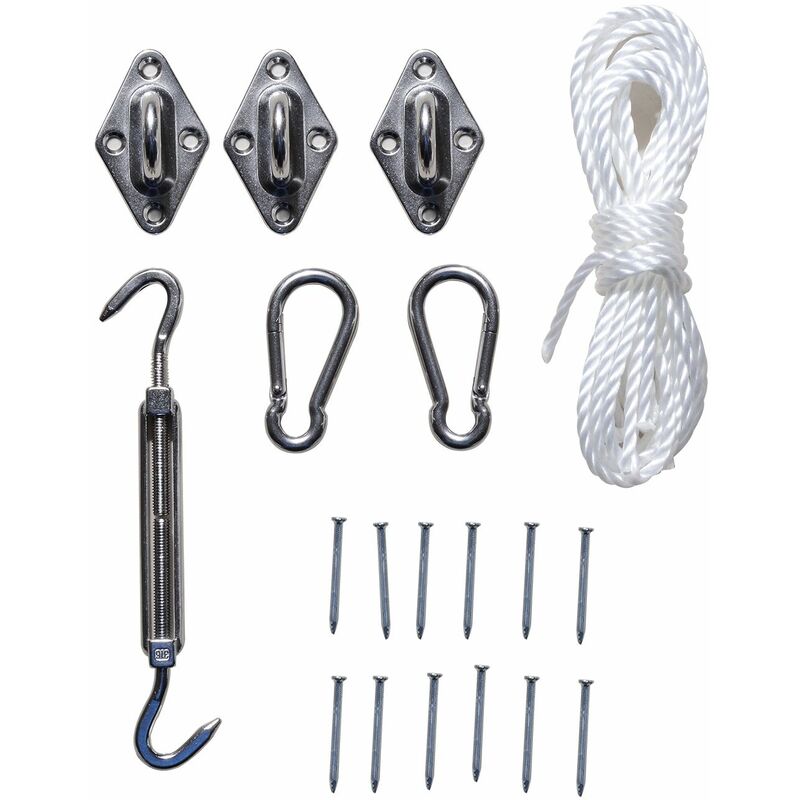 

Outsunny - Kit de Montaje para Toldo Vela Fijación Accesorios Cuerda Gancho Acero Inox.