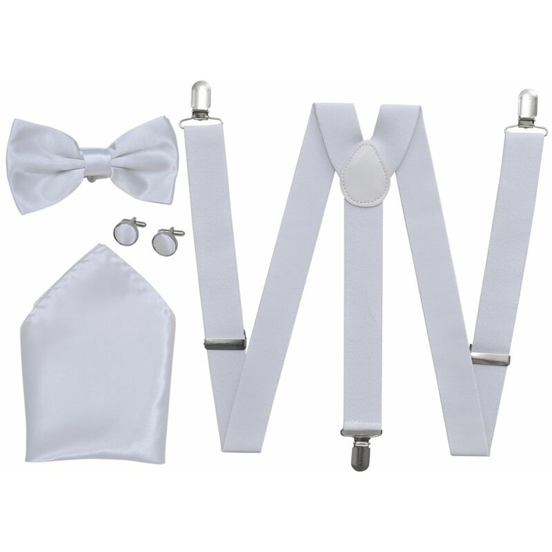 

Accesorios para traje de hombre, tirantes y pajarita blanca