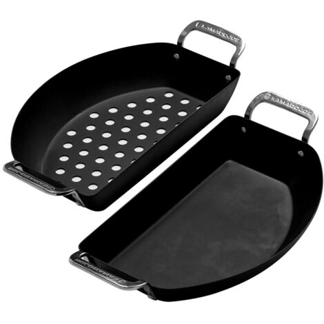 Accessoire barbecue Kamado Joe half moon pan set acier carbone 2 pièces