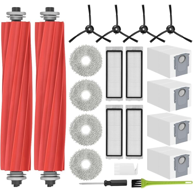 Accessoire compatible pour Roborock Q Revo Aspirateur Robot Pièces de Rechange, 4 Sacs à Poussière, 2 Brosses Principales 4 Filtres, 4 Brosses