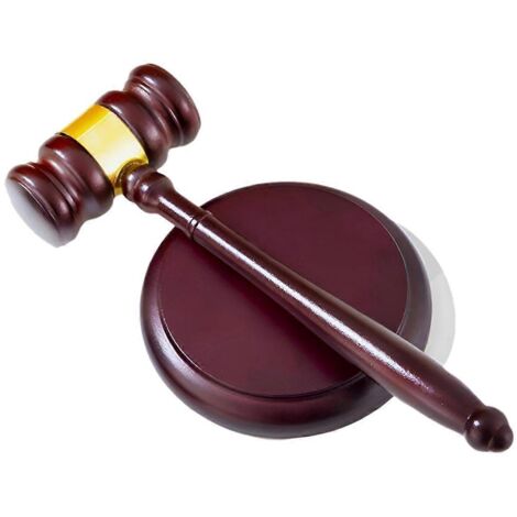 Accessoire de bureau idéal pour les avocats : maillet en bois et bloc de frappe.