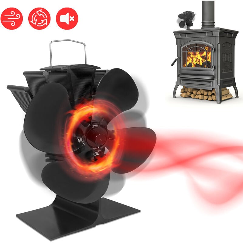 Hengmei - Accessoire de cheminée et poêle Ventilateur de cheminée Ventilateur de poêle chauffé à 4 pales pour bois/brûleur à bûches/cheminée