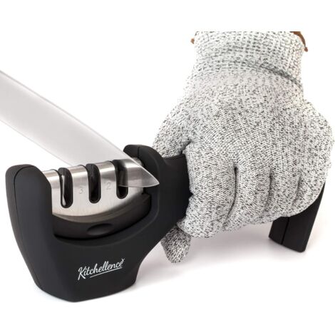 Accessoire de couteau de cuisine 4 en 1 : Affûteur en 3 étapes, aide à restaurer, rénover et polir les lames (noir)