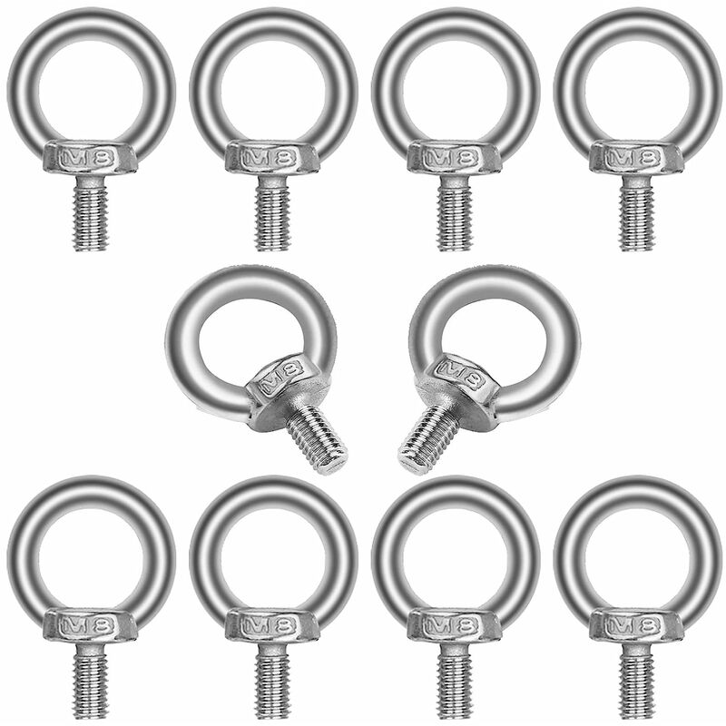 Accessoire de levage,Lot de 10 Boulons à œil M8 en acier inoxydable 304 - Anneau de Levage