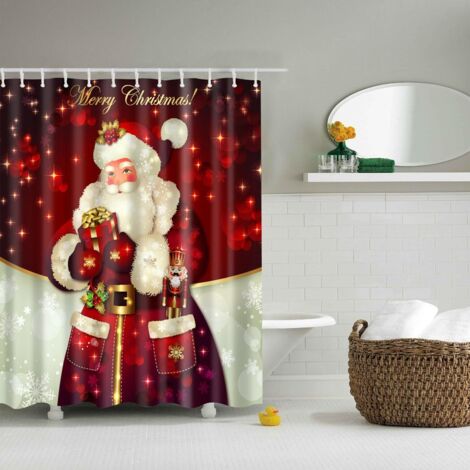 Accessoire de Noël : Rideau de douche imperméable en polyester (180 x 180 cm)