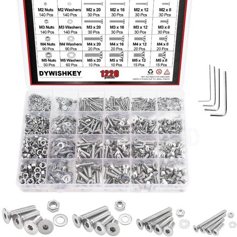 Kit Vis Boulons 2140 Pièces M2 à M6 - Tête Hexagonale Creuse, Acier Noir, Boîte De Rangement, Outils Inclus