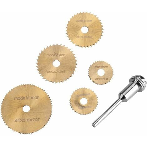Accessoire Jeu de 6 lames de scie en acier à grande vitesse HHS (22,25,32,35,44 dents) 6 lames de scie circulaire pour mandrin de coupe pour disques rotatifs en métal-