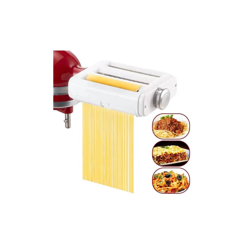 Accessoire pour machine à pâtes pour batteurs sur socle KitchenAid, ensemble 3 en 1 comprenant un rouleau à pâtes, un coupe-spaghetti et un