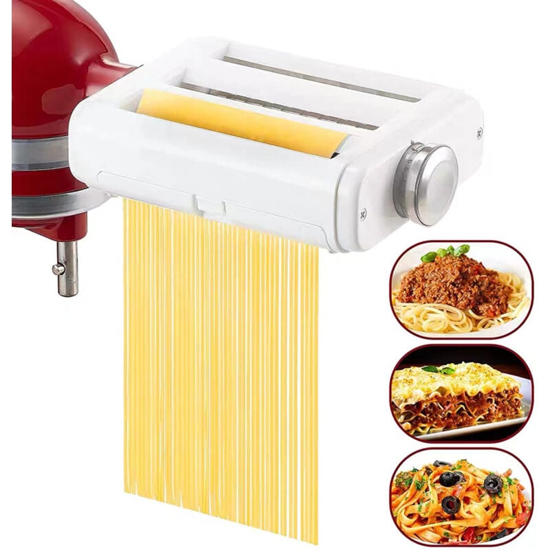 Accessoire pour machine à pâtes pour batteurs sur socle KitchenAid, ensemble 3 en 1 comprenant un rouleau à pâtes, un coupe-spaghetti et un