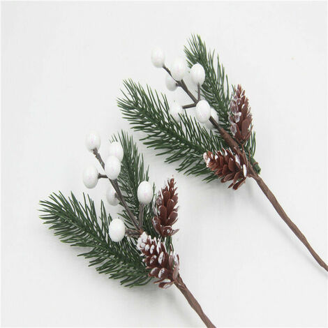 Accessoire pour sapin de Noël　8 Pcs de Noël Branches de pin artificielles Tiges de Baies Rouges Pics de pin Spray avec Pomme de pin Pommes Feuilles de Houx pour l'artisanat Pics de Couronne Florale Pi