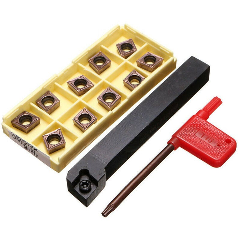 Rnemitery - Accessoire pour tour à métaux,Porte-outil de tournage 12x100mm avec 10 plaquettes carbure CCMT09T304-PM et une barre