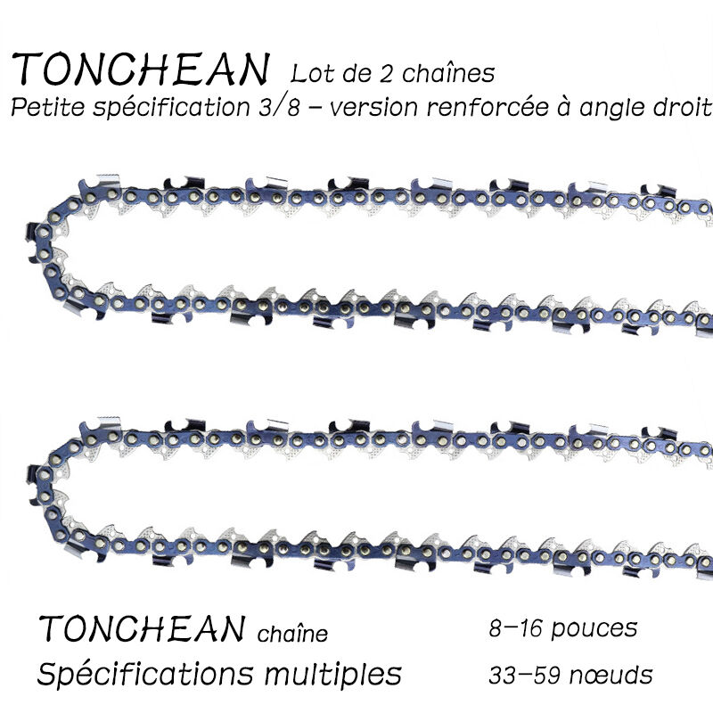 TONCHEAN Guide et chaîne pour tronçonneuse,Lot de 2 chaînes de tronçonneuse Faible Rebond 3/8"LP 59 maillons pour tronçonneuse (16pouces)Lame à 29