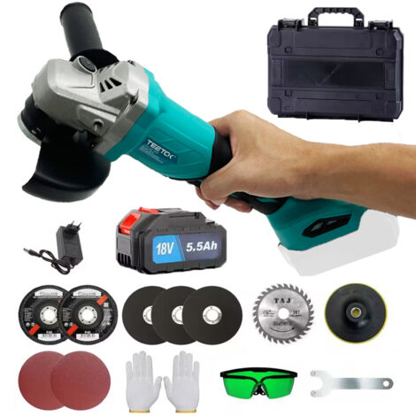 Accessoire pour une meuleuse, ensembles de meuleuses d'angle sans balais sans fil de 125 mm,Compatible avec la batterie Makita + disques + batterie 6.0A + chargeur