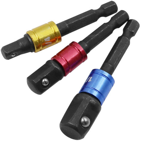 Accessoire pour une perceuse　Adaptateurs Porte Douilles sur Perceuse/Visseuse à Choc. Lot de 3 Adaptateur Mandrin pans Carré 1/4", 1/2", 3/8" en Accessoire pour une perceuse（noir）